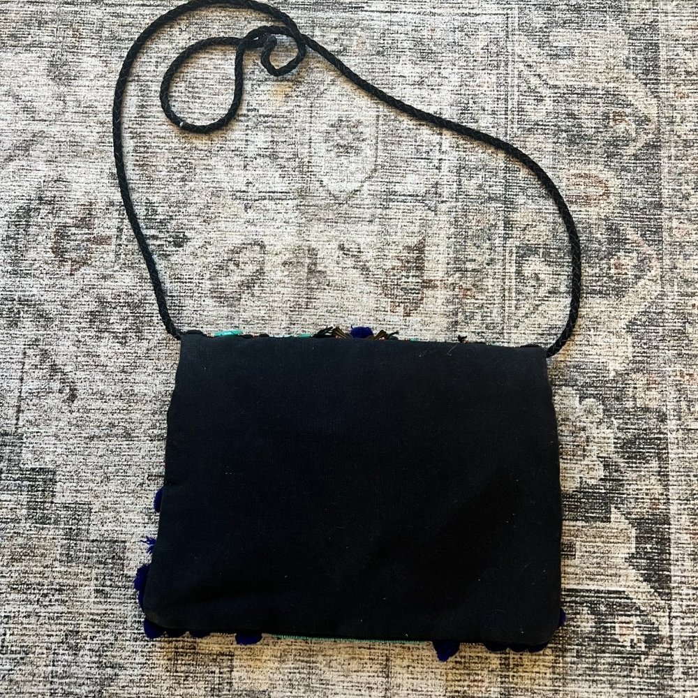 Anthropologie Beaded Envelope Style Bag- Turquoise/Black/Gold/Navy with suede - Picture 2 of 3